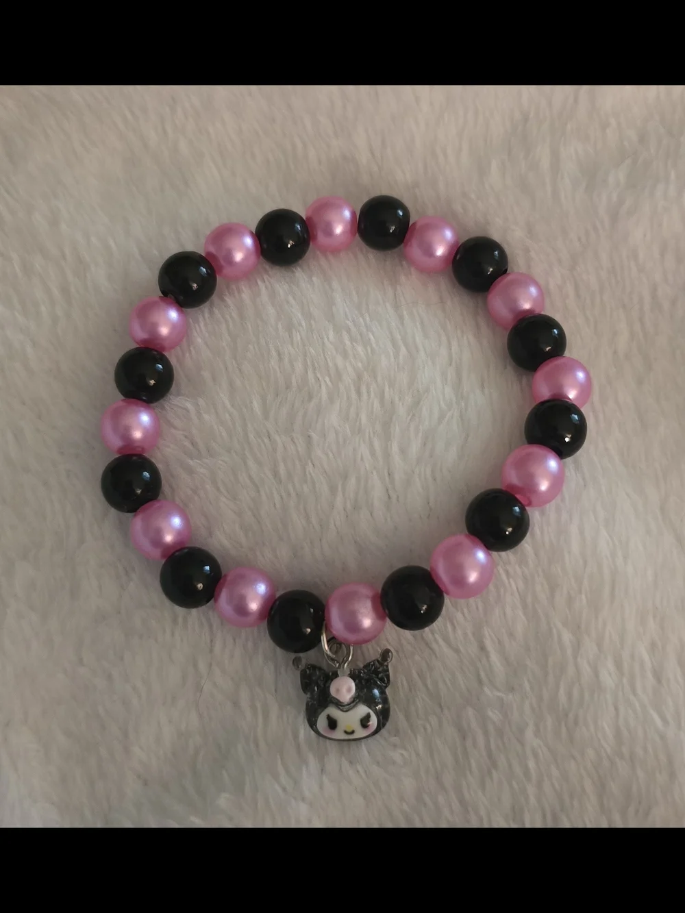 Kids Pink & Black Beaded Charm Bracelet with Cute Character